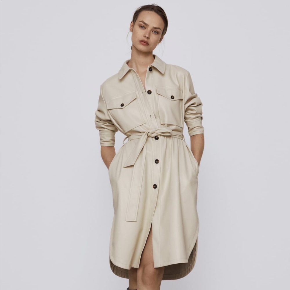 NWT Zara Tan Faux Leather Overshirt Dress